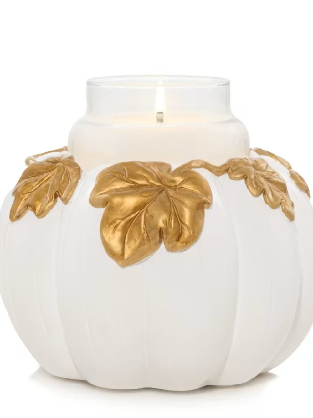 Yankee Candle White Pumpkin Resin Jar Candle Holder Centerpiece White & Gold New